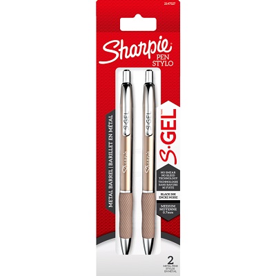 Pen-Retractable, Rose Gold Barrel S-Gel, 0.7Mm Black 2/Pack