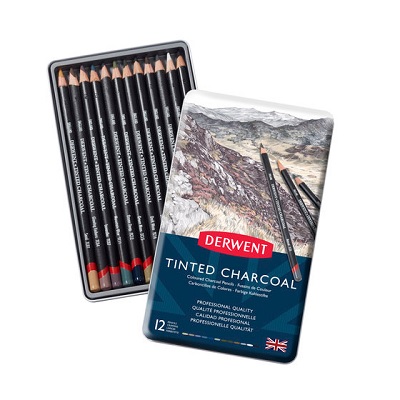 Pencil Set-Charcoal, Derwent Tinted In Metal Tin, 12/Set