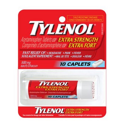 Tylenol Extra Strength Caplets, 500Mg. 10/Pk -14254