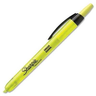 Highlighter-Sharpie Retractable, Fluorescent Yellow,12/pk