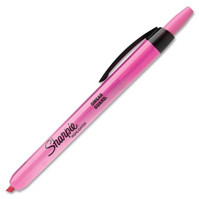 Highlighter-Sharpie Retractable, Fluorescent Pink,12/pk