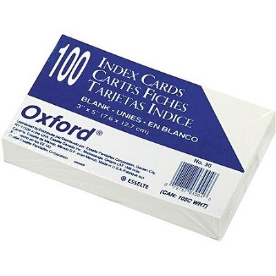 Index Cards-3X5 Plain, White 100/Pack