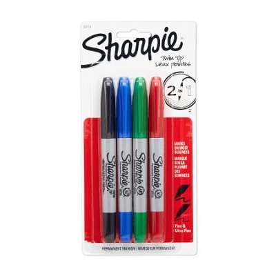 Marker Set-Permanent, Sharpie Twin Tip, 4 Colours