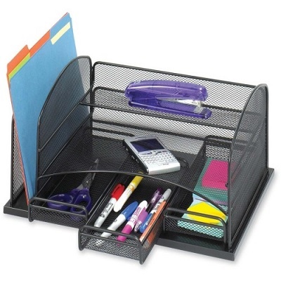 Desk Organizer-Onyx Mesh With 3 Drawers, Black