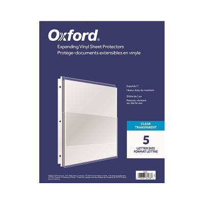 Sheet Protector-Letter, 1" Expansion, Clear 5/Pack