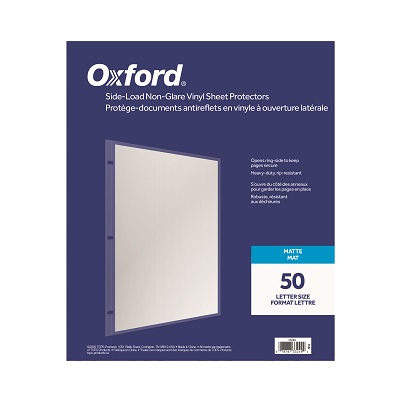 Sheet Protector-Letter,Side-Load,Non-Glare Vinyl 4Mil 50/Box