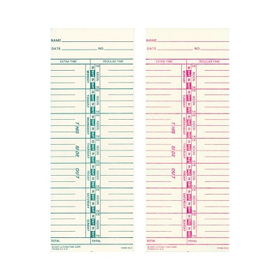 Time Cards-Bi-Weekly 2 Sided 3.5X9 Red/Green