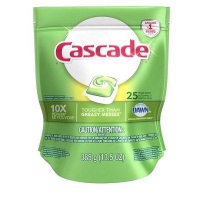 Dishwasher Soap-Cascade 2-In-1 Action Pacs Fresh 25/Pk