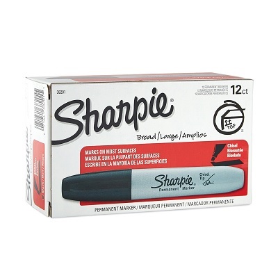 Marker-Permanent, Sharpie Chisel, Black,12/pk