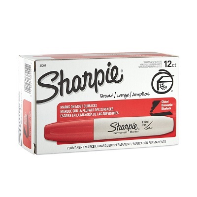 Marker-Permanent, Sharpie Chisel, Red,12/pk