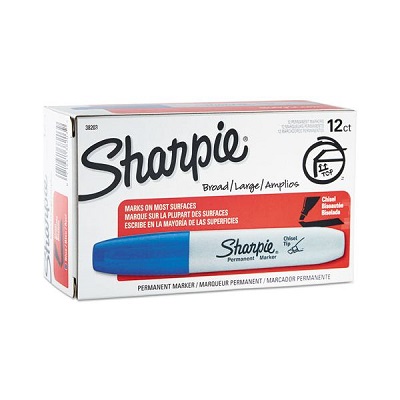 Marker-Permanent, Sharpie Chisel, Blue,12/pk