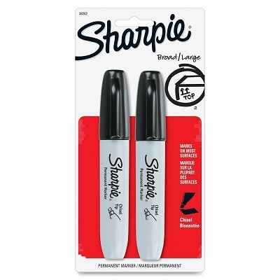 Marker-Permanent, Sharpie Chisel, Black, 2/Card