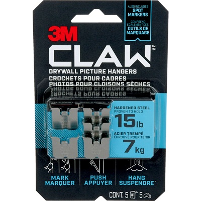 Hook-Claw For Drywall Picture Hanging 15Lb, 5-Pack