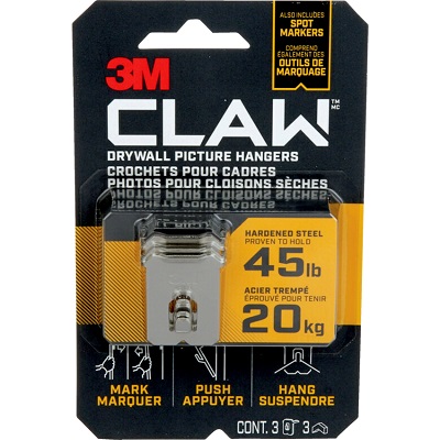 Hook-Claw For Drywall Picture Hanging 45Lb, 3-Pack