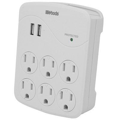 Wall Tap-6 Outlet With Surge Protection & 2 Usb Ports