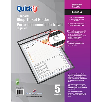 Sheet Holder-Quick Fit Shop Ticket Holder 9X12" Black 5/Pack