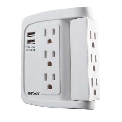 Wall Tap-6 Outlet Swivel With Surge Protection & 2 Usb Ports