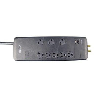 Surge Protector-8 Outlet Premium W/Usb 3540 Joules, Black