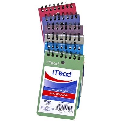 Memo Book-Coil, Open End 3X5 100 Sheets, Assorted Poly