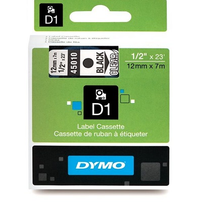 Tape-Dymo D1, 1/2" Black On Clear