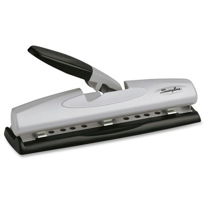 Punch-2/3 Hole, 9/32" With Lever, Capacity 20, Black/Silver