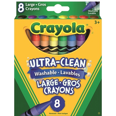Crayons-Crayola 8 Large Washable, Hang Tab Box