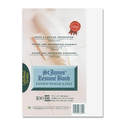 Paper-Resume Bond, Letterhead, Linen, White 100/Pack