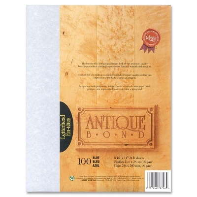 Paper-Antique Bond, Letterhead, Blue 100/Pack