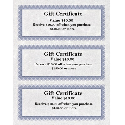 Gift Certificates-Regent Blue & Silver 75/Pack
