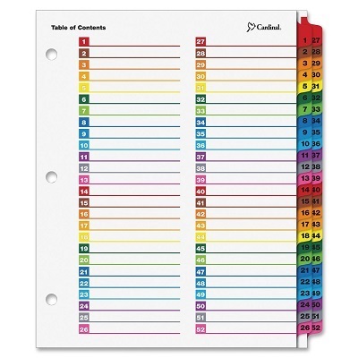 Index Dividers-Printable, Weekly, 52 Tabs