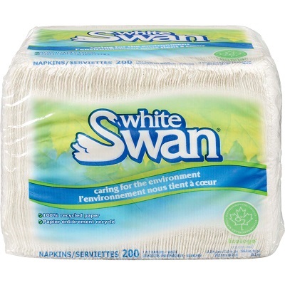 Napkins-White Swan, Dinner 4 Fold, 1-Ply 200/Pack