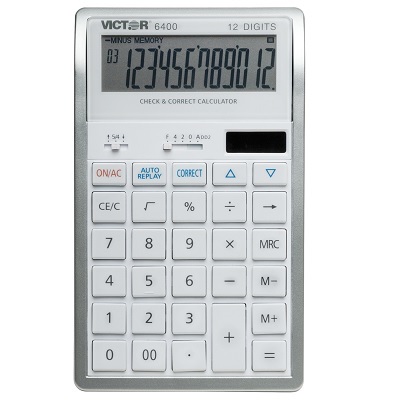 Calculator-Desktop Solar/Battery, 12 Digit, White