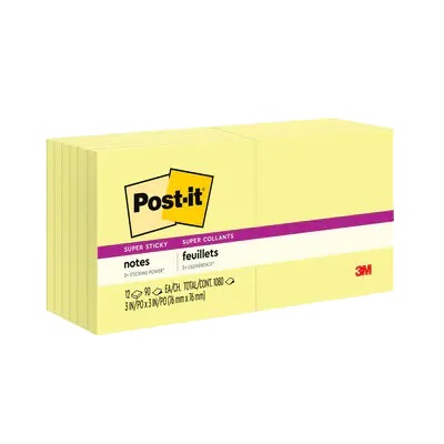 Notes-Post-It, Super Sticky 3X3 Yellow 12/Pack