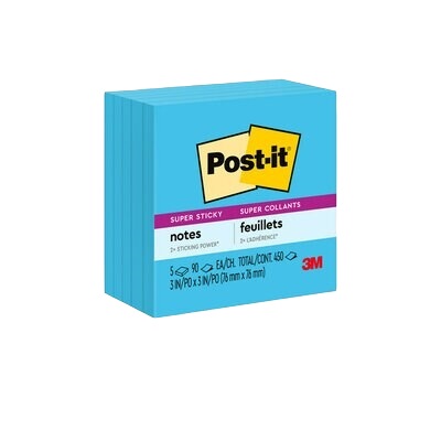 Notes-Post-It, Super Sticky 3X3 Electric Blue 5/Pack