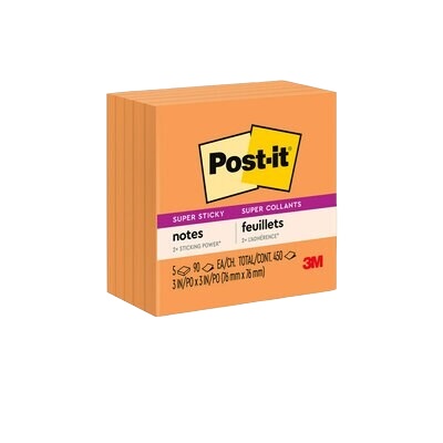 Notes-Post-It, Super Sticky 3X3 Neon Orange 5/Pack