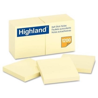 Notes-Highland, 3X3 Plain Yellow 12/Pack