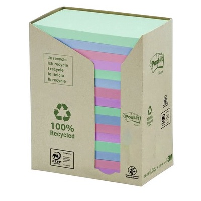 Notes-Post-It, Recycled 3X5 Pastel, 16Pads/Tower