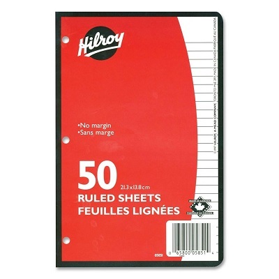 Binder Paper-8-3/8X5-7/16 Ruled 50 Sheets/Pack