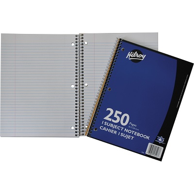 Notebook-Coil, 1-Subject 10.5X8 250 Page 3-Hole, Blue Cover