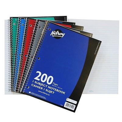 Notebook-Coil, 1-Subject 10.5X8 200 Page 3-Hole, Assorted