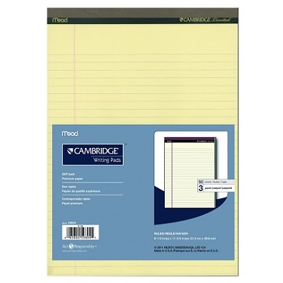 Writing Pad-Perfed, Letter Cambridge 50 Sheet Ivory, 3/Pack