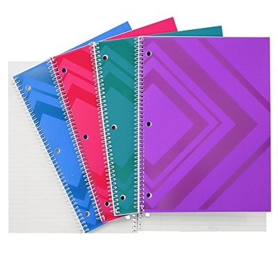 Notebook-Coil, 1-Subject 10.5X8 200 Page 3-Hole, Poly Asst.