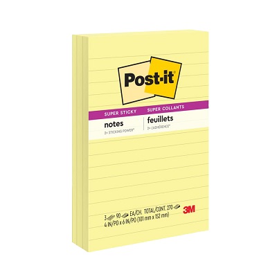 Notes-Post-It, Super Sticky 4X6 Lined Yellow