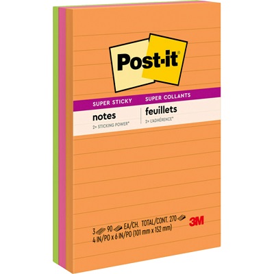 Notes-Post-It, Super Sticky 4X6 Lined Energy Boost