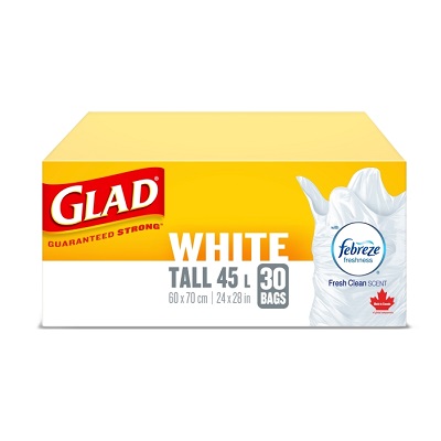 Bags-Garbage, Glad White Tall 45L 24"X28", 30/Box