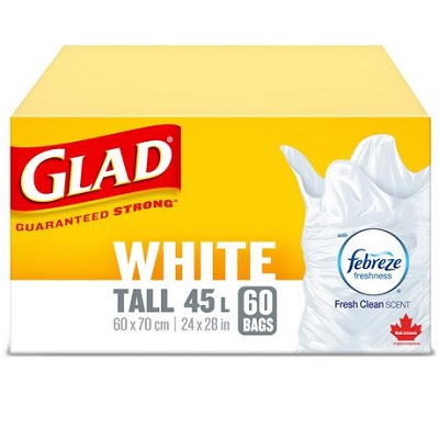 Bags-Garbage, Glad White Tall 45L 24"X28", 60/Box