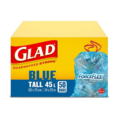 Bags-Garbage, Glad, Forceflex 45L 24"X28" Blue 50/Box