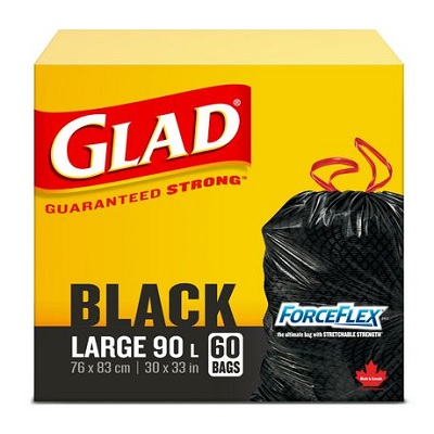 Bags-Garbage, Glad Black Large 90L 30"X33" 60/Box