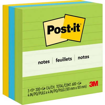 Notes-Post-It, Lined 4X4 Floral Fantasy 200 Sheets 3/Pk