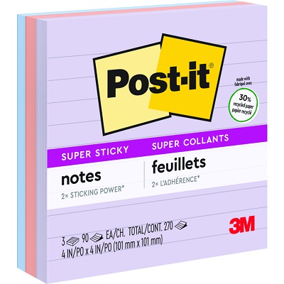 Notes-Post-It, Super Sticky 4X4 Lined Wanderlust Recycled